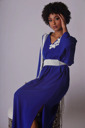 Handcrafted Blue Silk Crepe Macramé Dress