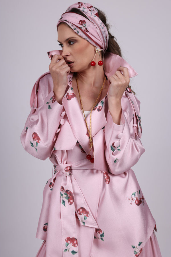 Cherry pink Print Belted Jacket