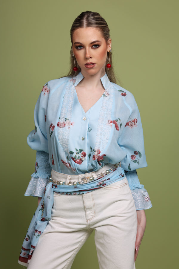 Cherry blue Print Blouse