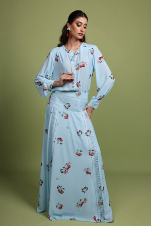 Cherry blue Print Maxi Dress