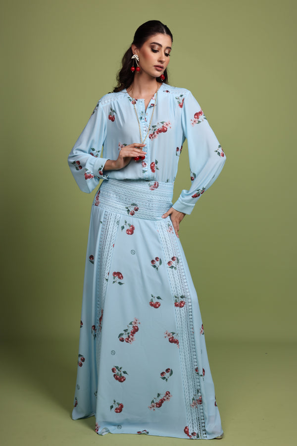 Cherry blue Print Maxi Dress