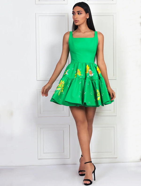 Ruffle Rosa Hand Painting Dress