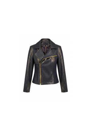 Metallic Gold Denim Biker Jacket