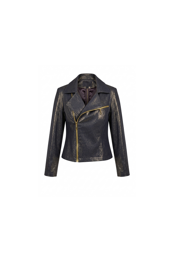 Metallic Gold Denim Biker Jacket