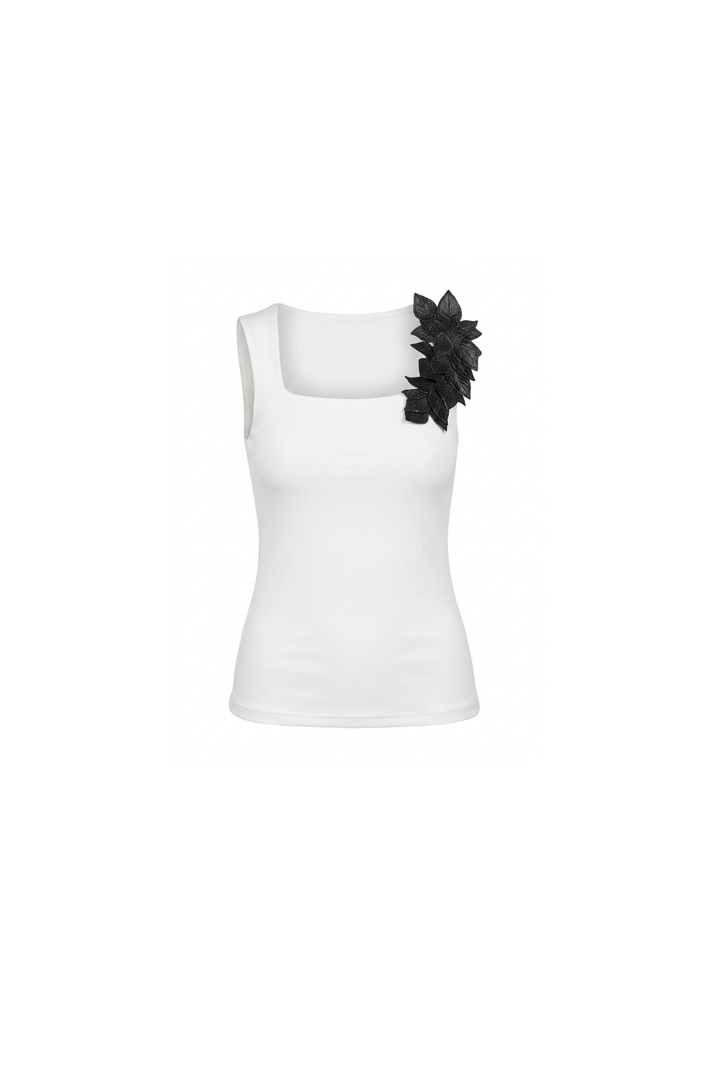 Cotton Stretch Top with Removable Floral Brooch