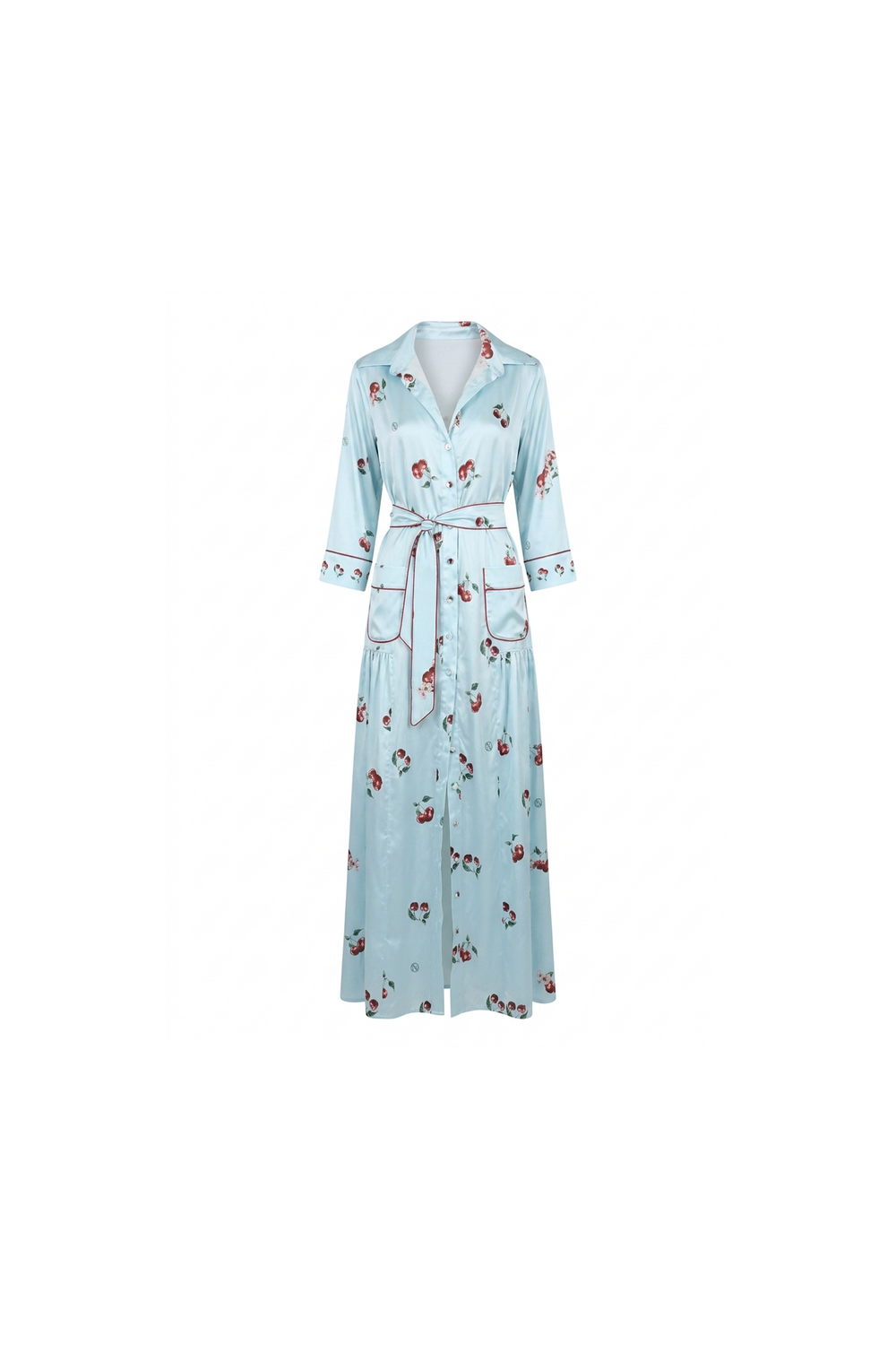 Cherry blue Print Satin Shirt Dress