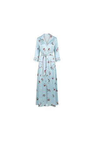 Cherry blue Print Satin Shirt Dress
