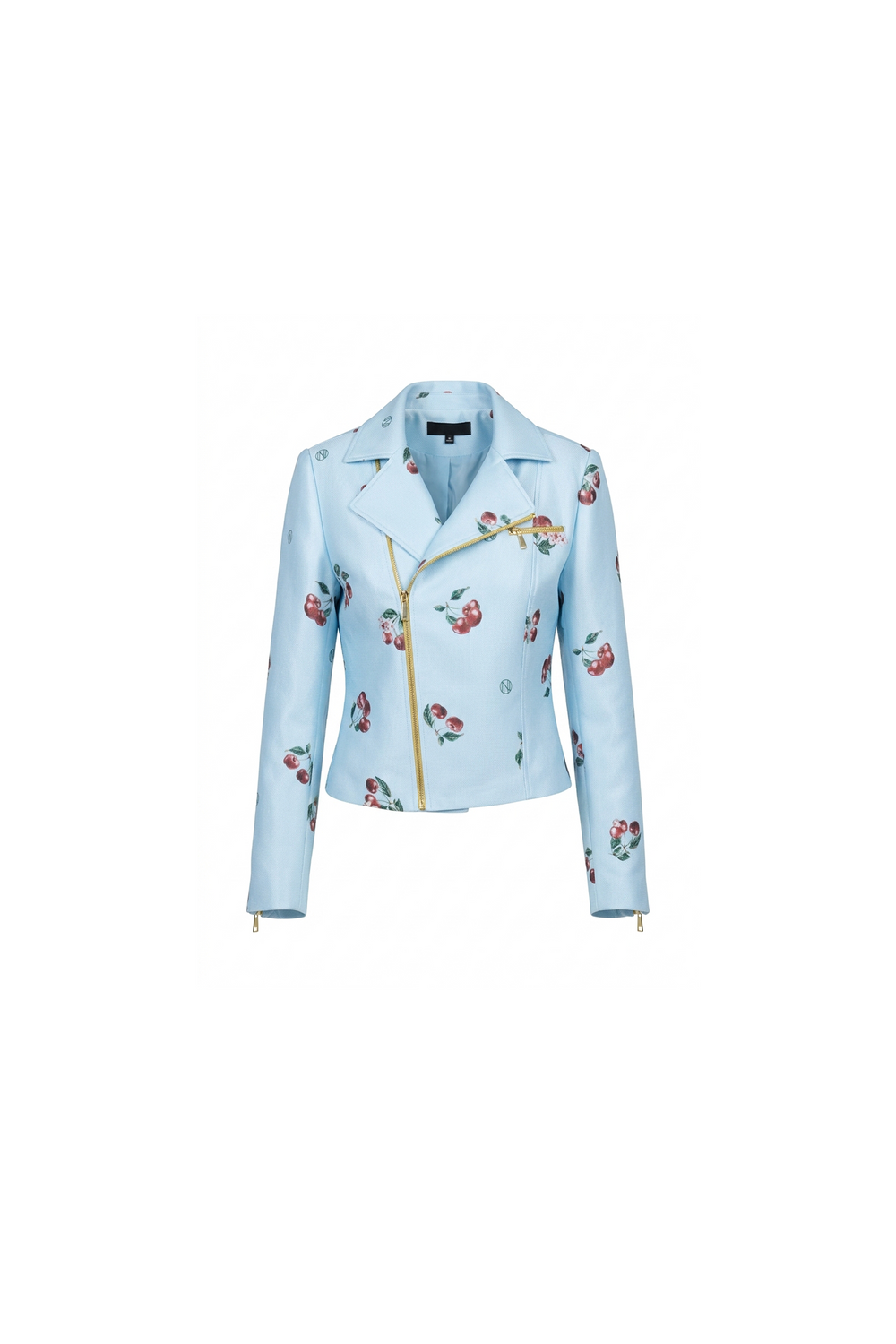 Cherry Print blue Biker Jacket