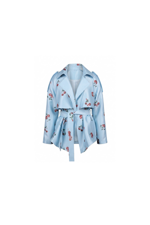 Cherry blue Print Trench Jacket