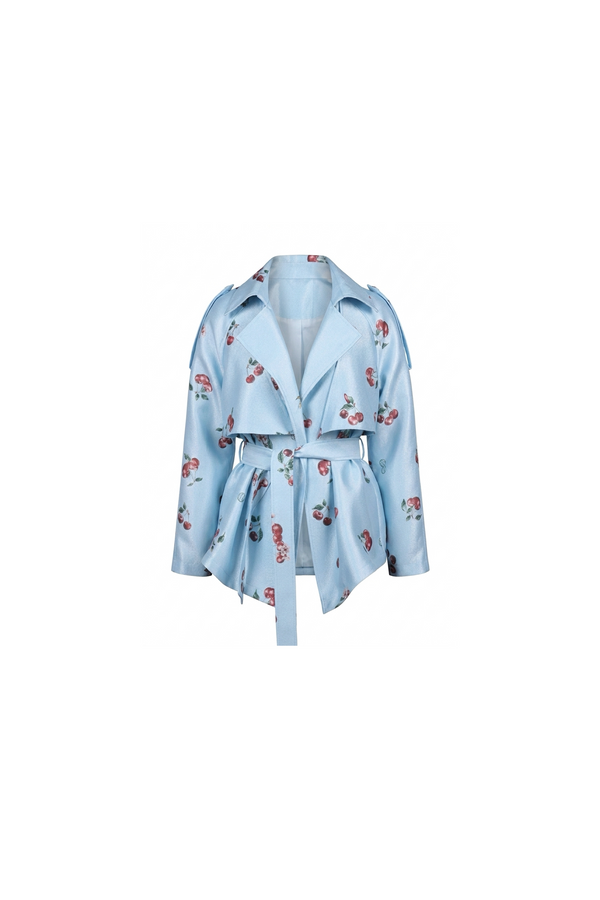 Cherry blue Print Trench Jacket