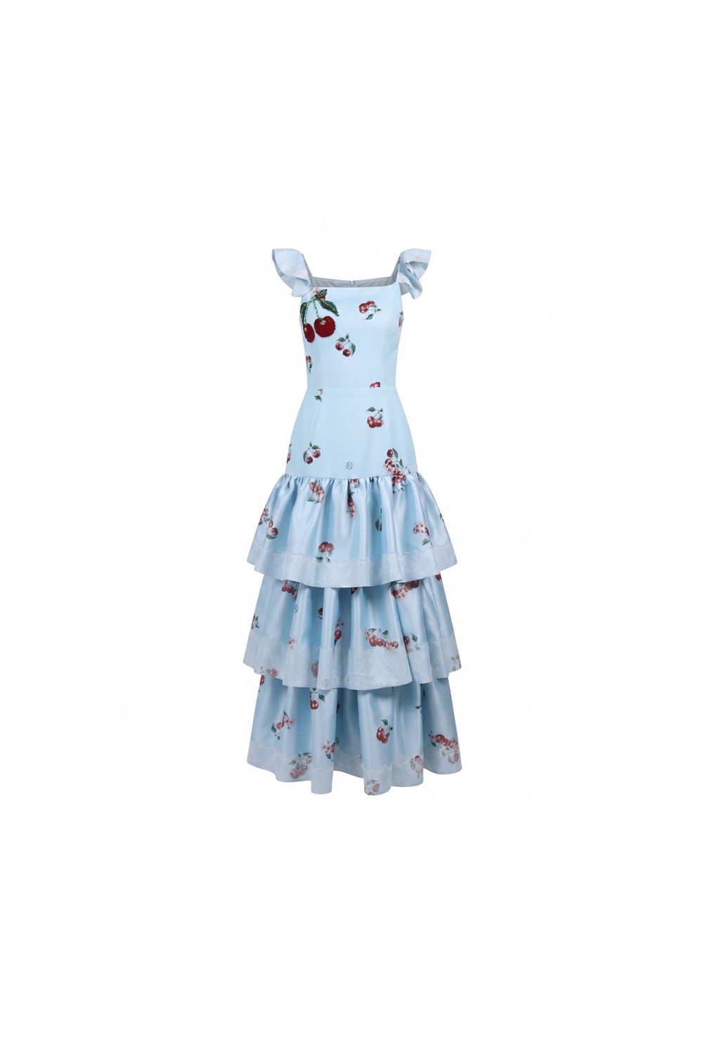 Cherry blue Print Tiered Maxi Dress
