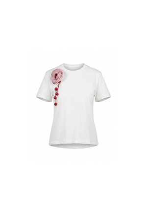 Floral Appliqué Cotton T-Shirt