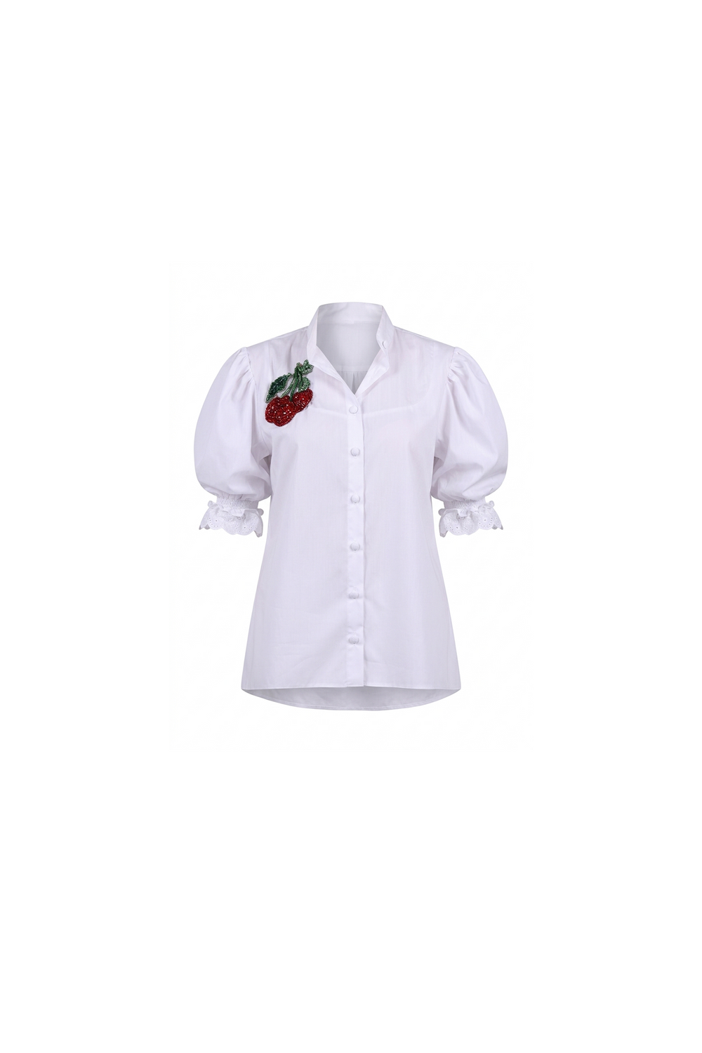Cherry Appliqué Poplin Blouse