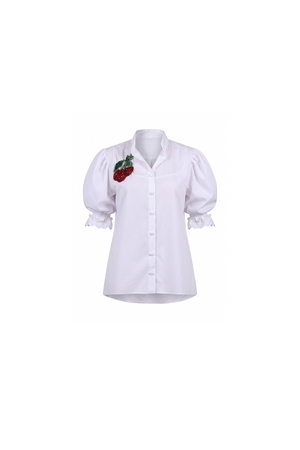 Cherry Appliqué Poplin Blouse