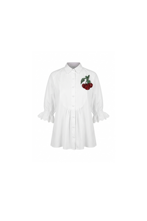 Cherry Appliqué Cotton Silk Blouse