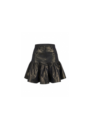 Metallic Gold Denim Ruffle Skirt