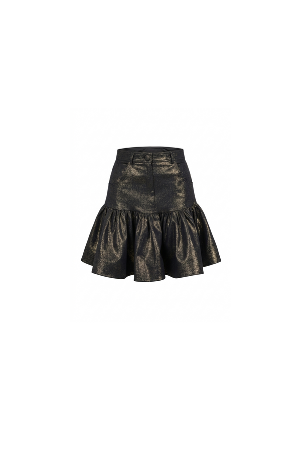 Metallic Gold Denim Ruffle Skirt