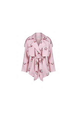 Cherry pink Print Belted Jacket