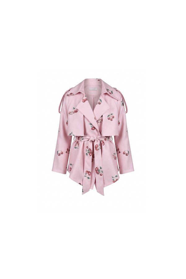 Cherry pink Print Belted Jacket