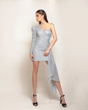 Elegant Akira Silver One-Shoulder Sequin Dress
