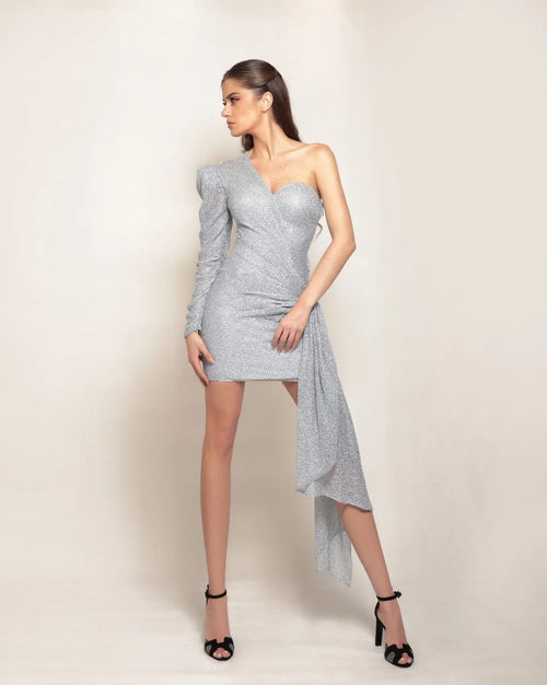 Elegant Akira Silver One-Shoulder Sequin Dress
