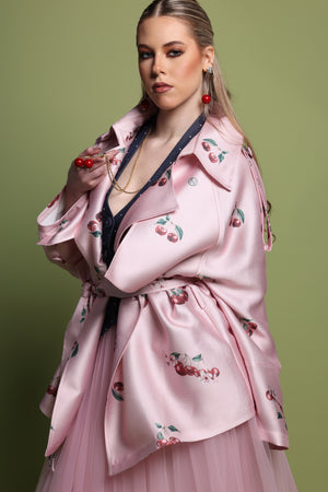 Cherry pink Print Belted Jacket