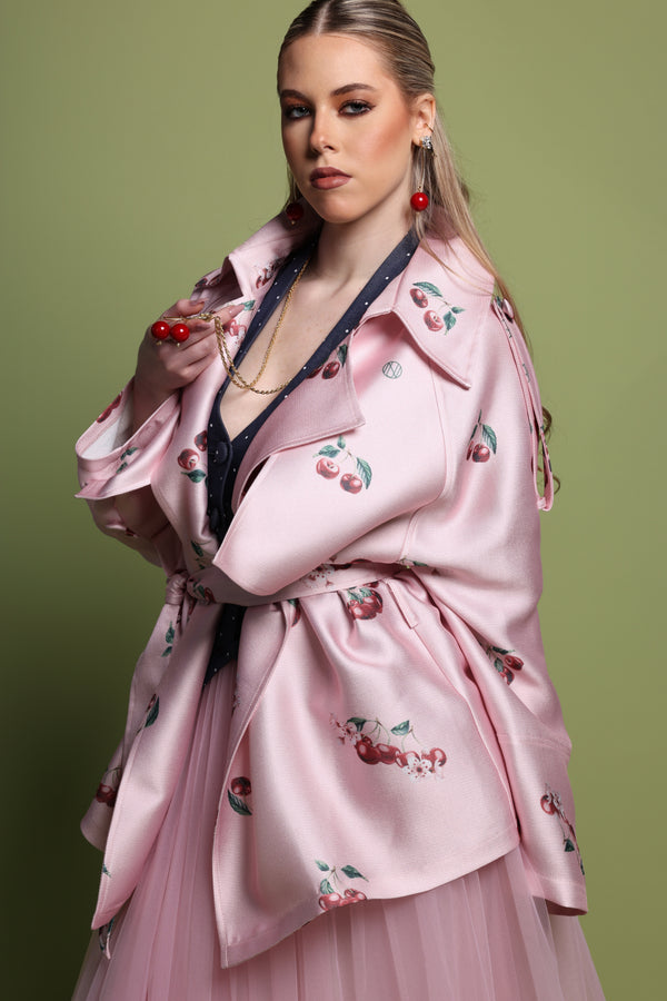 Cherry pink Print Belted Jacket