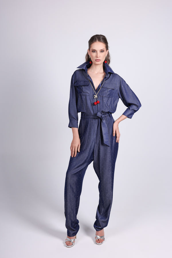 Light Denim Strass Jumpsuit