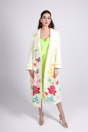 Hand-Painted Floral Trench Coat