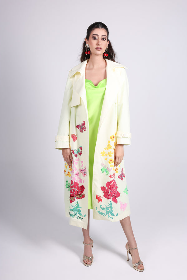 Hand-Painted Floral Trench Coat