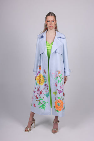 Hand-Painted Floral Trench Coat