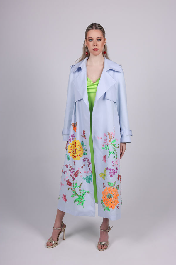 Hand-Painted Floral Trench Coat