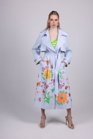 Hand-Painted Floral Trench Coat