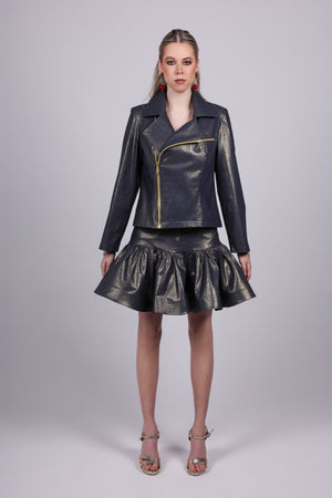 Metallic Gold Denim Biker Jacket