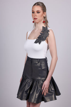 Metallic Gold Denim Ruffle Skirt