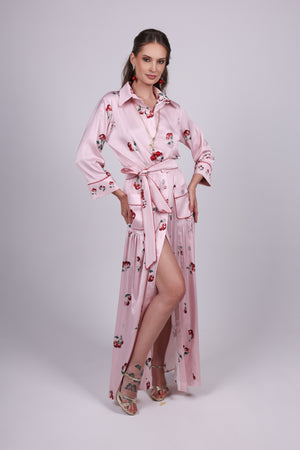 Cherry Pink Print Satin Dress
