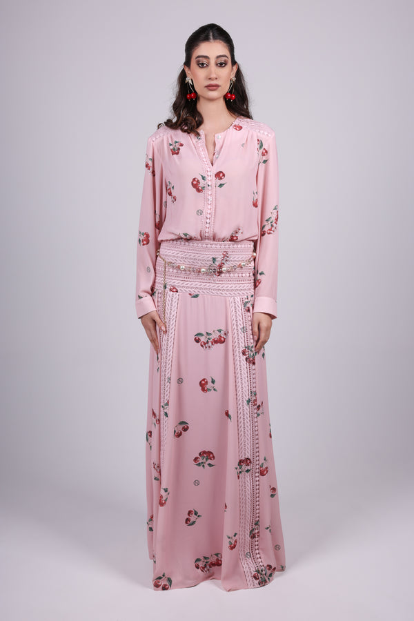 Cherry pink Print Silk Dress