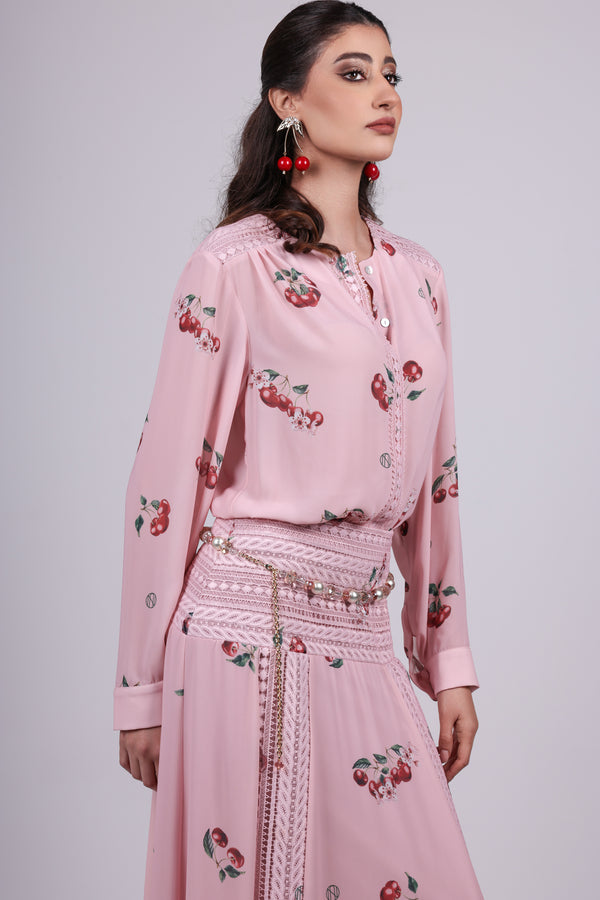 Cherry pink Print Silk Dress