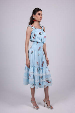 Cherry blue Print Cotton Dress