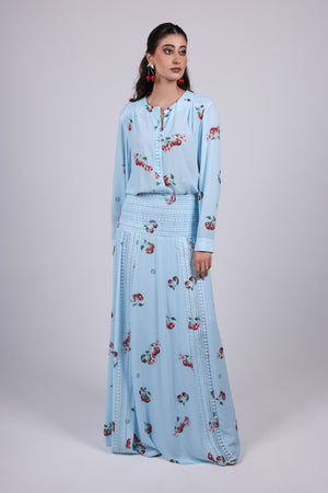 Cherry blue Print Maxi Dress