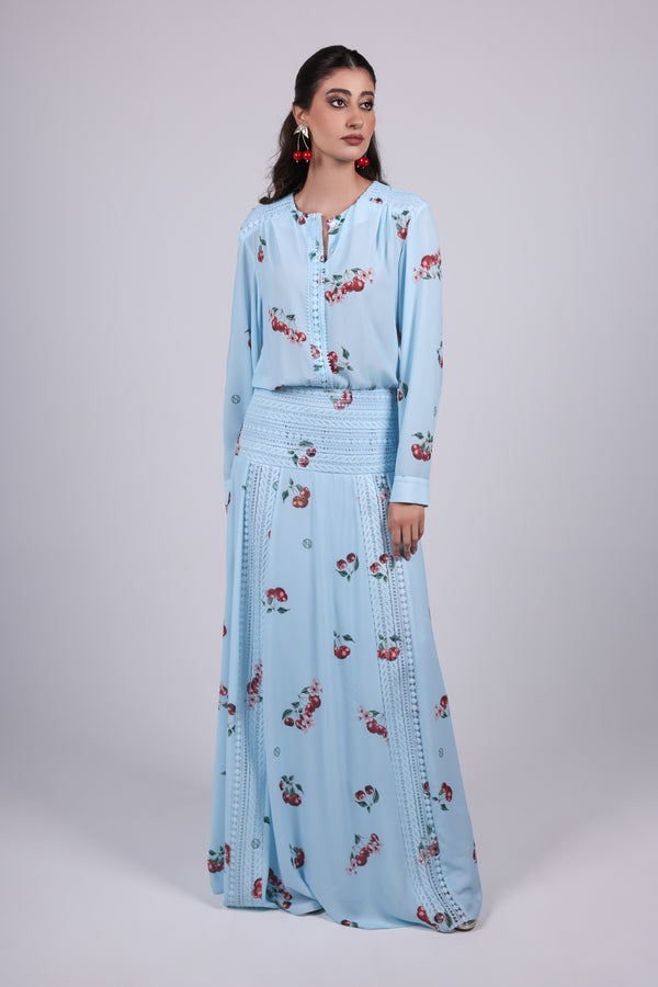 Cherry blue Print Maxi Dress
