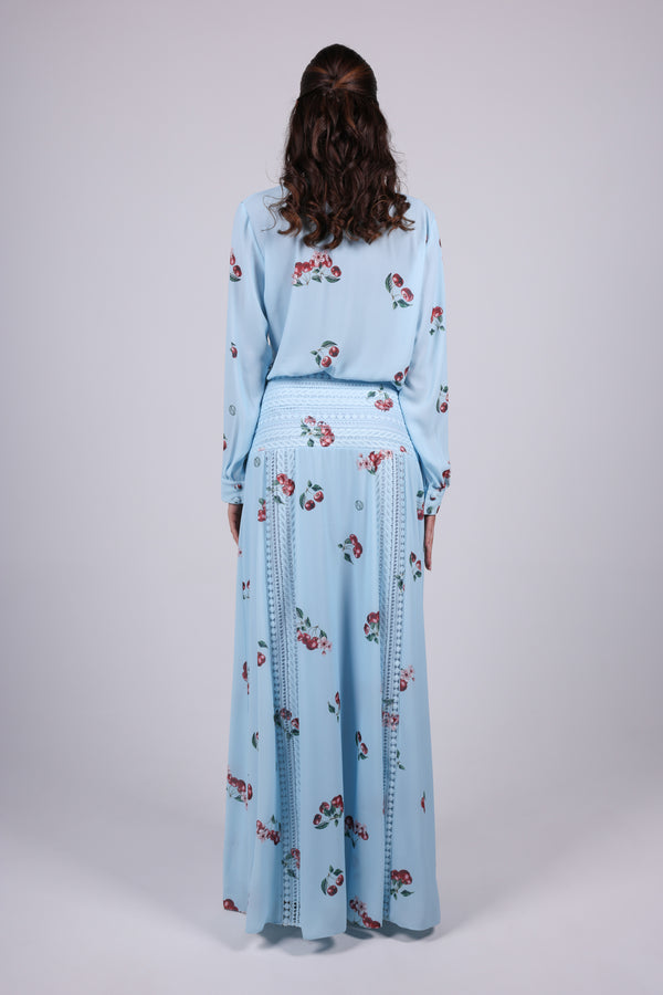 Cherry blue Print Maxi Dress