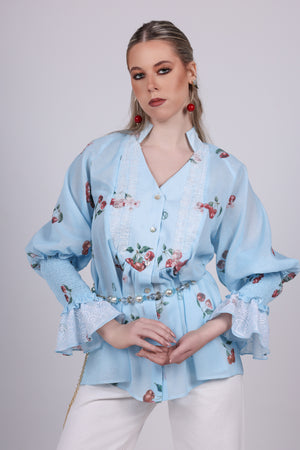 Cherry blue Print Blouse