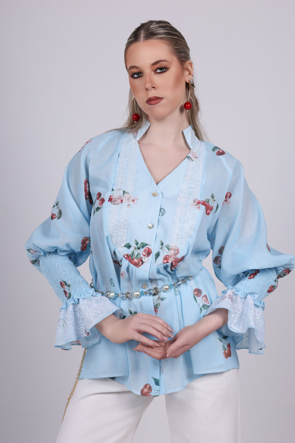 Cherry blue Print Blouse