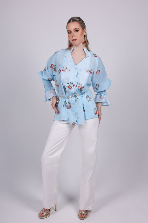 Cherry blue Print Blouse