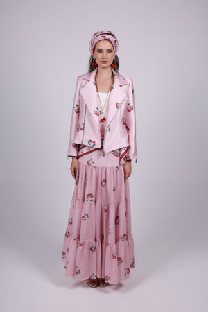 Cherry pink Print Biker Jacket