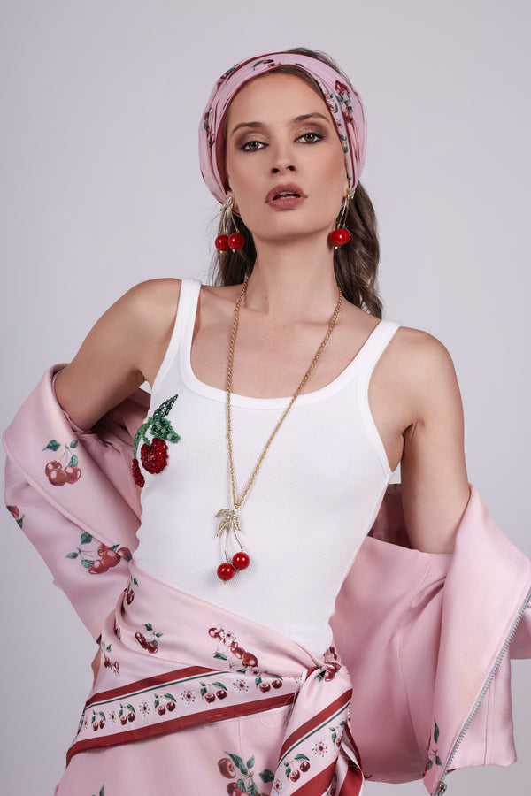 Cherry Appliqué Ribbed Tank