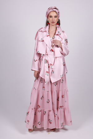 Cherry pink Print Belted Jacket