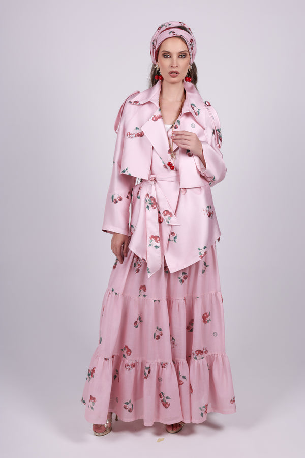 Cherry pink Print Belted Jacket