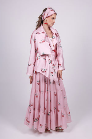 Cherry pink Print Belted Jacket